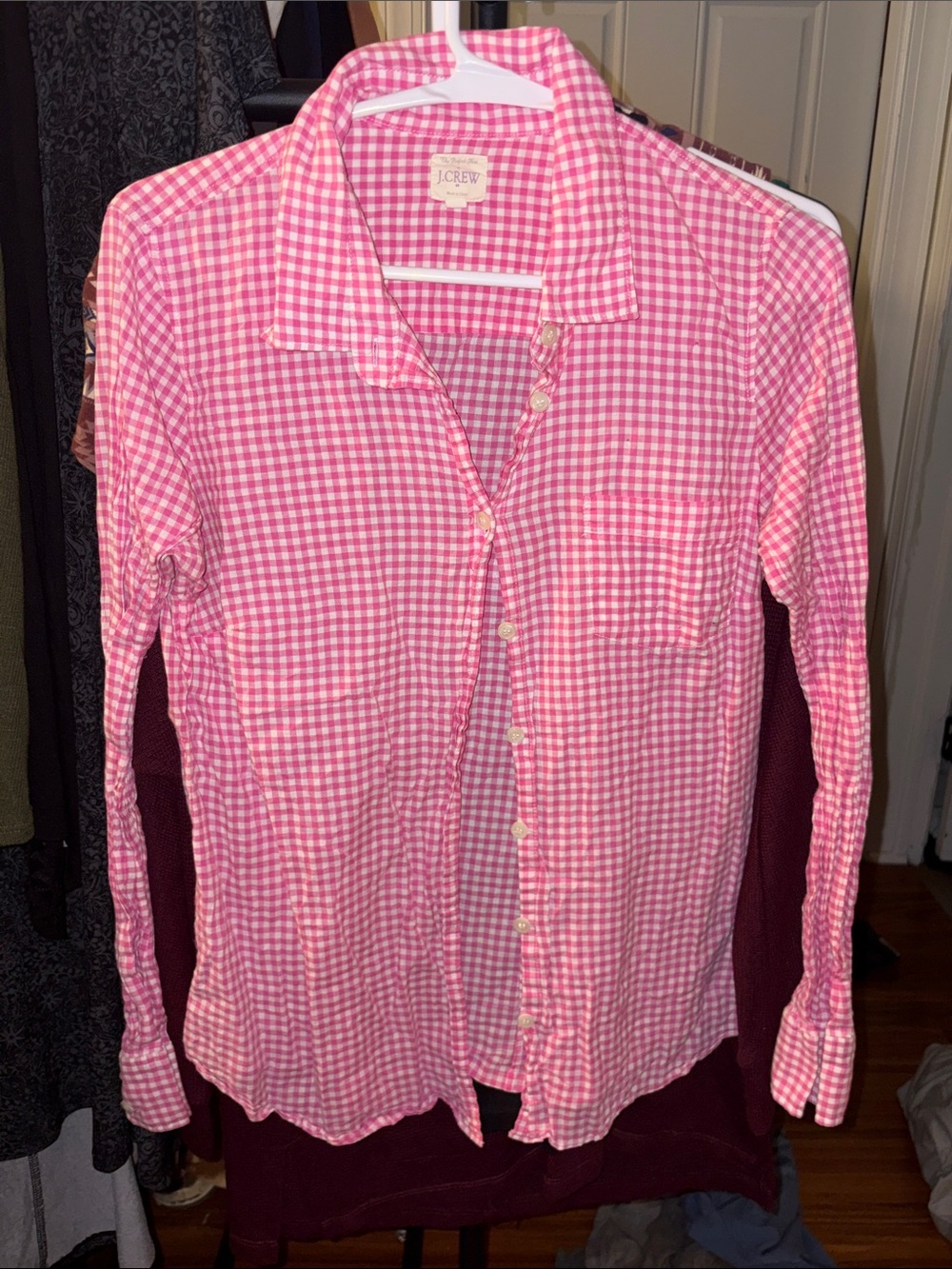 J. Crew Pink Gingham Button-Down Shirt